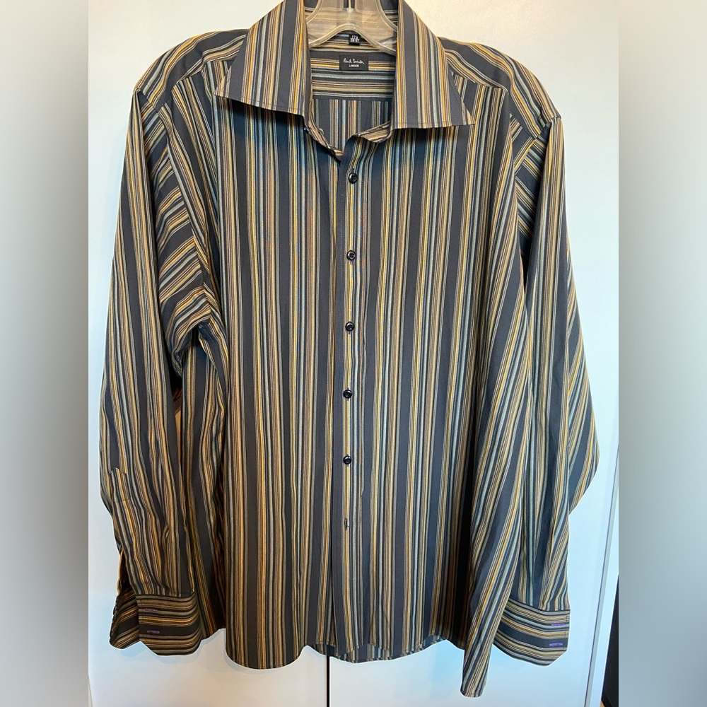 Paul Smith men’s cotton long sleeve button down striped shirt neck size 17.5
